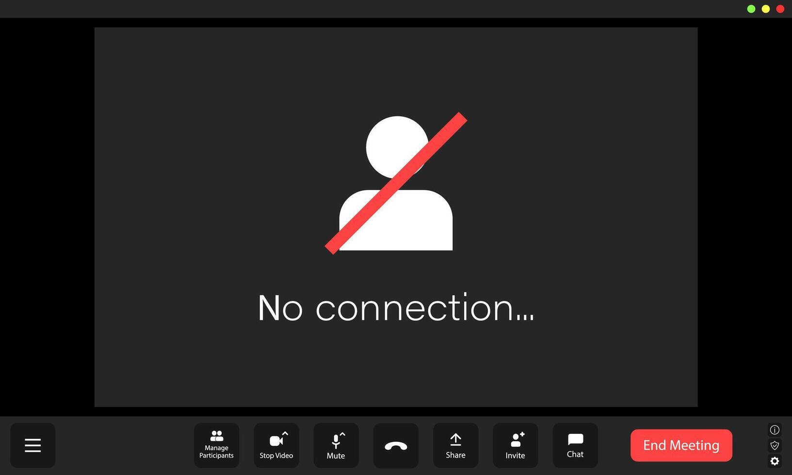 Virtual meeting disruption due to loss of internet connection showing a disconnected participant on screen vector