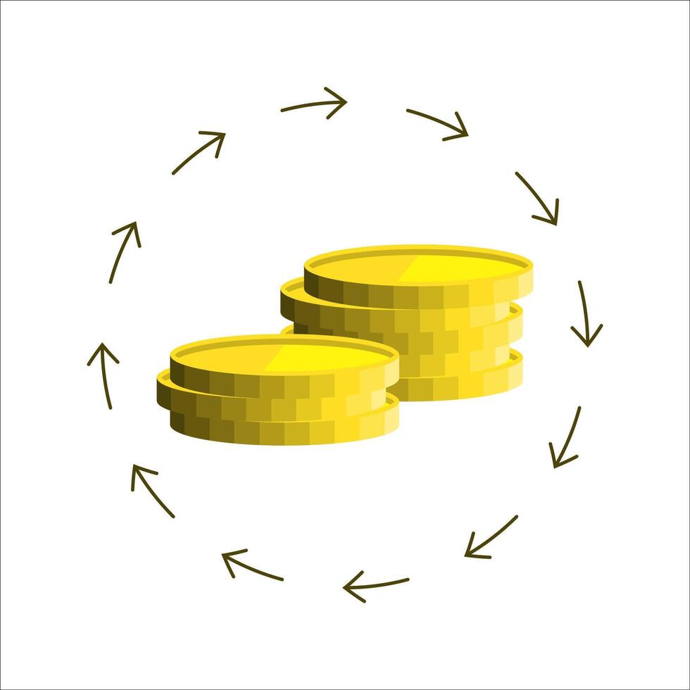 Circular motion of stacked coins illustrating financial growth and investment strategies in a simple design vector
