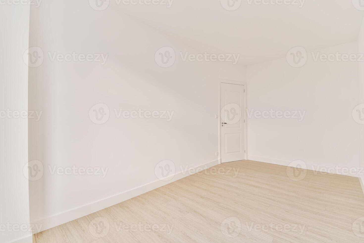 Empty room with white walls and wooden floors photo
