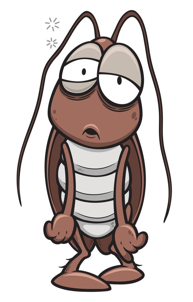 a cartoon drawing of a cockroach tired vector