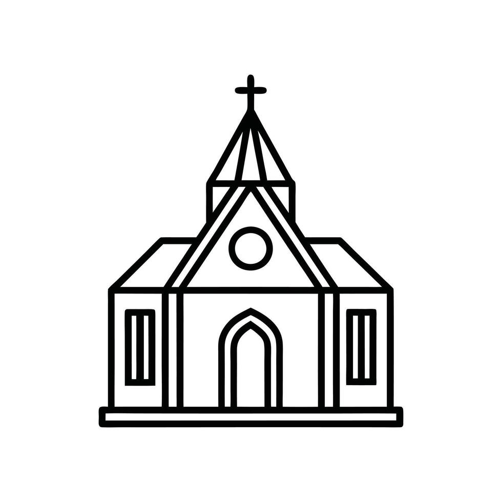 Continuous one simple single abstract line drawing of old church icon vector