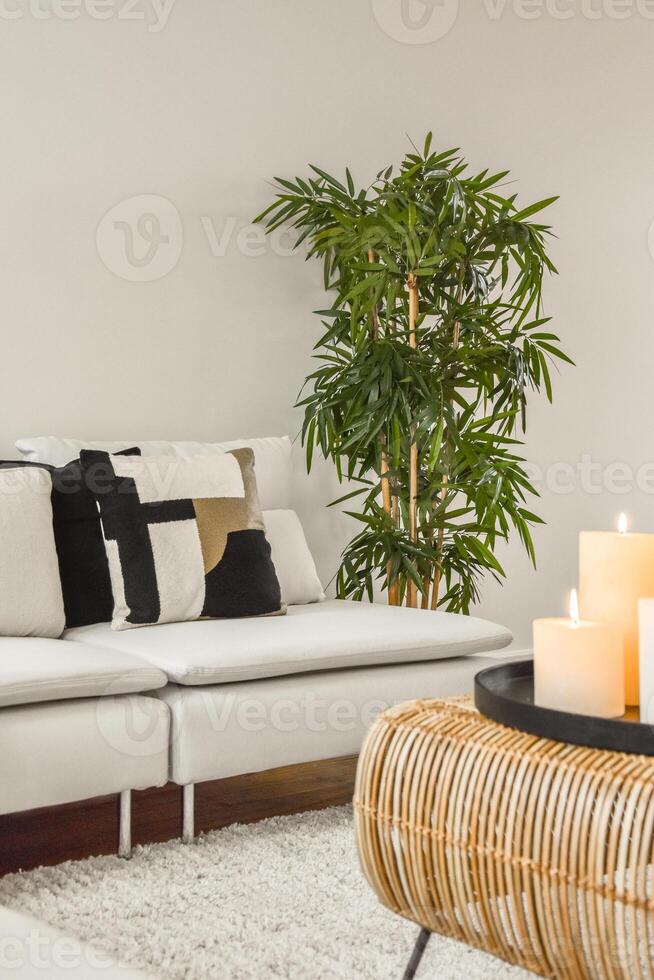 A white couch with pillows photo