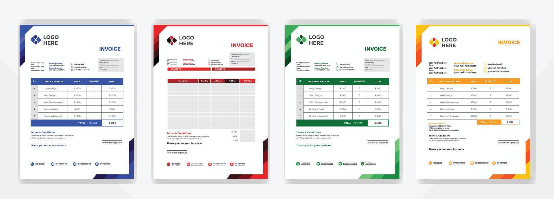 Elegant minimal invoice template design format,bill voucher, receipt, quotation, list, price list vector