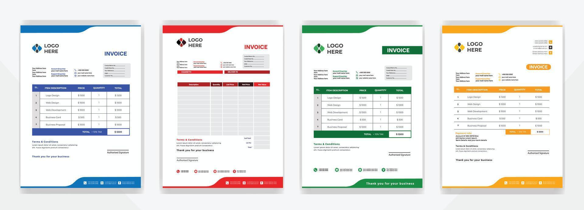 Minimal Corporate Business Invoice design template illustration bill form price invoice. Creative invoice template. business stationery design payment agreement design template vector