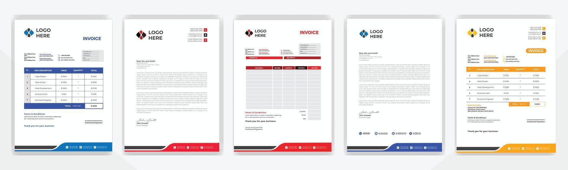 letterhead design and Invoice minimal design template. Bill form business invoice accounting. Modern and creative corporate business invoice template vector