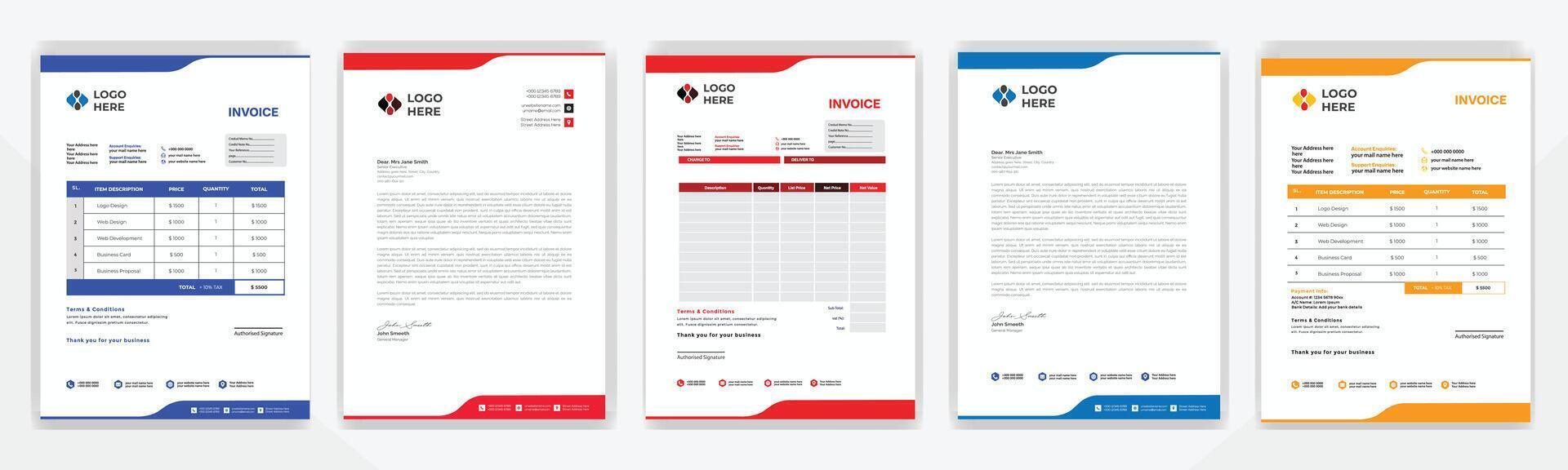A4 Letterhead Template and invoice Design vector