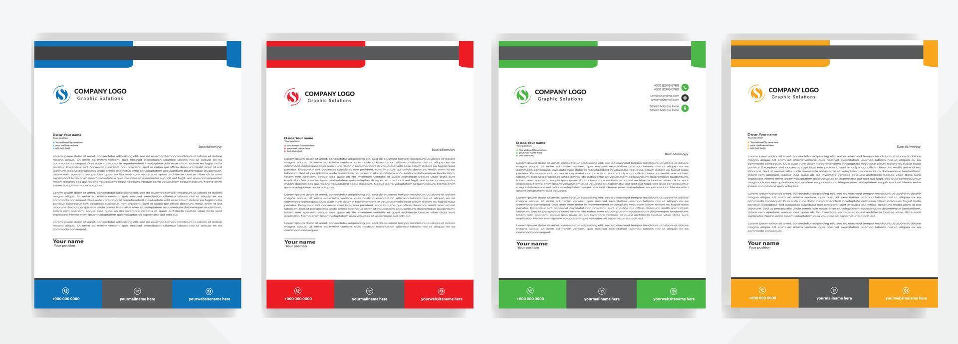 Business letterhead, Letterhead template with various colors, Letterhead template in flat style, Modern company letterhead template design vector