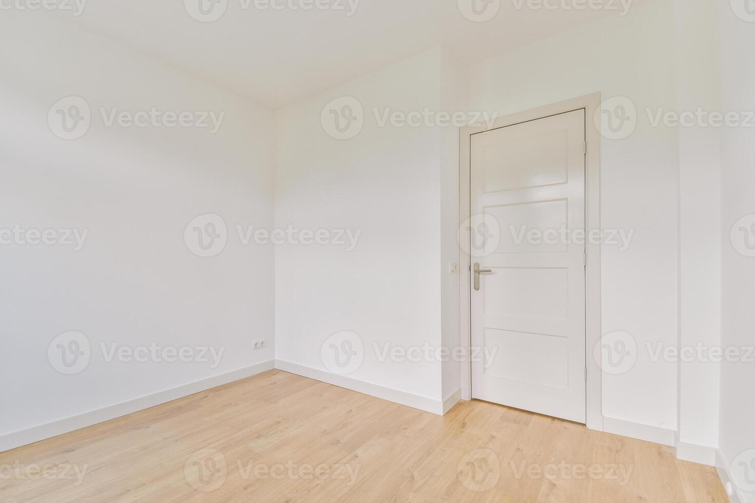 Empty room with white walls and wooden floors photo
