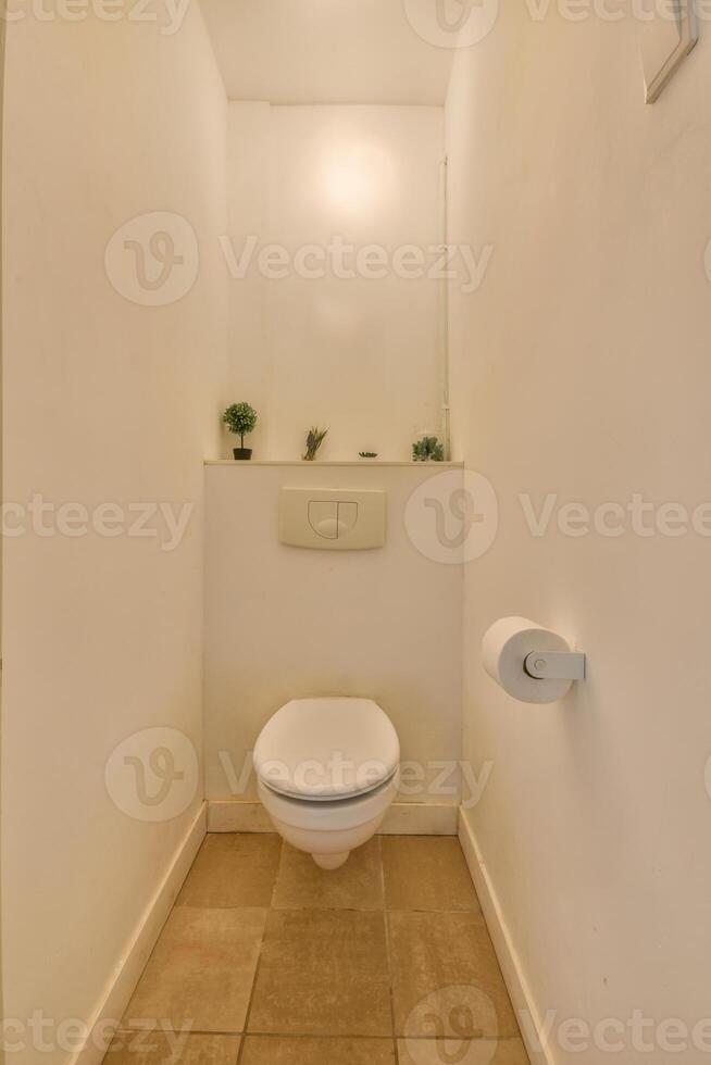 A bathroom with a toilet and a toilet paper dispenser photo