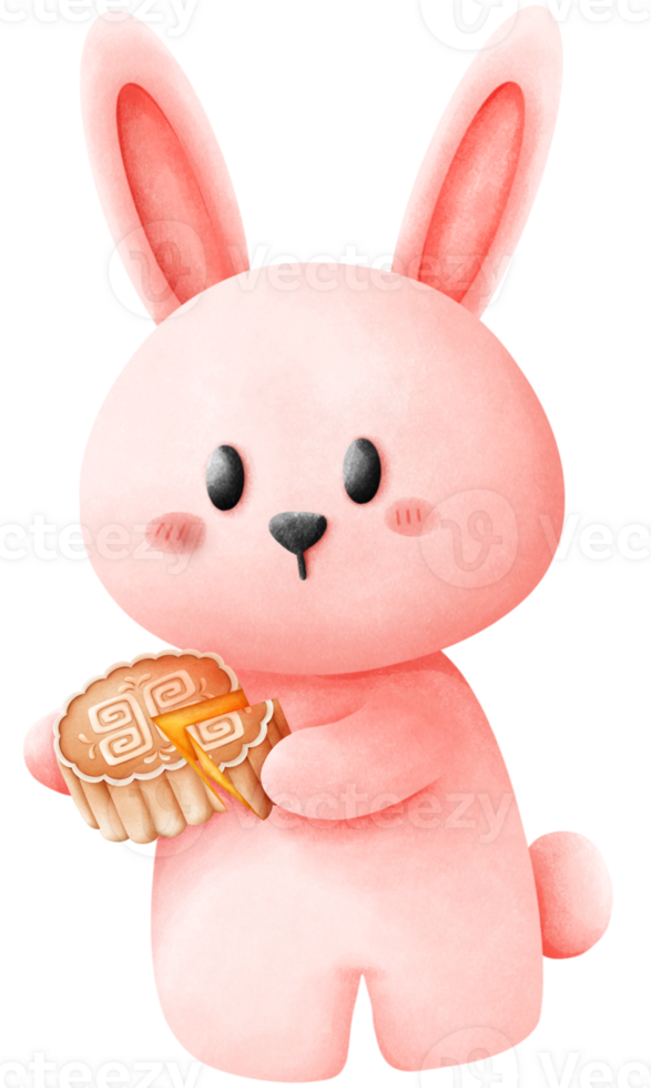 Rabbit eating moon cake png
