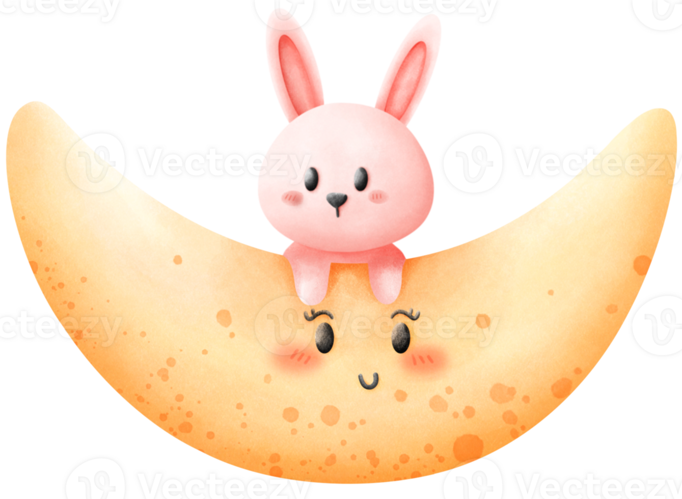 Rabbit on a crescent moon png