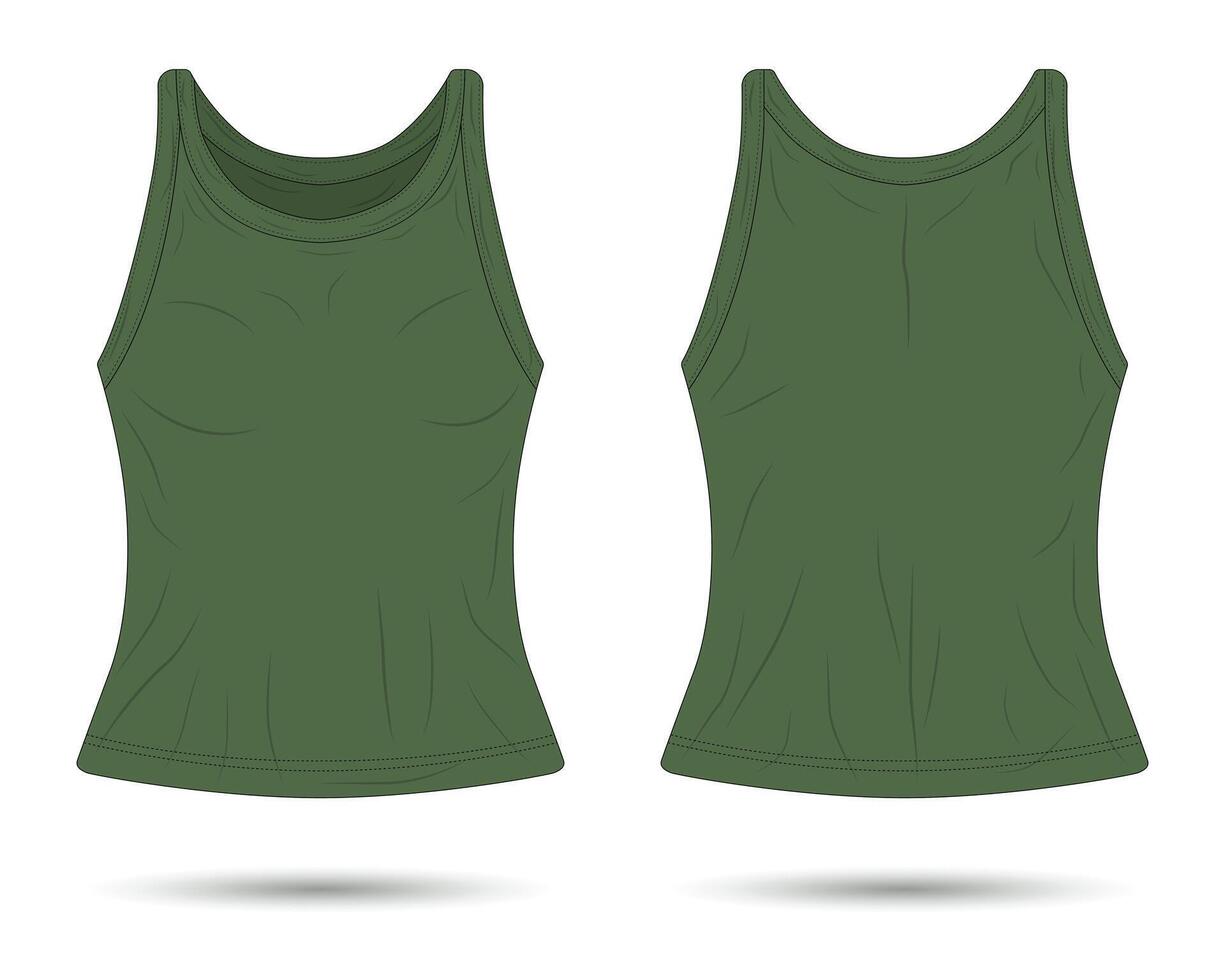 Green women's tank top mockup front and back view vector
