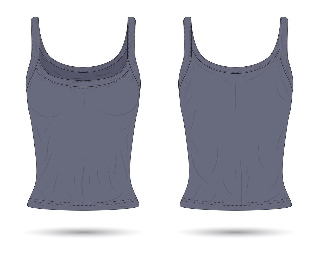 Casual women's tank top template front and back view vector