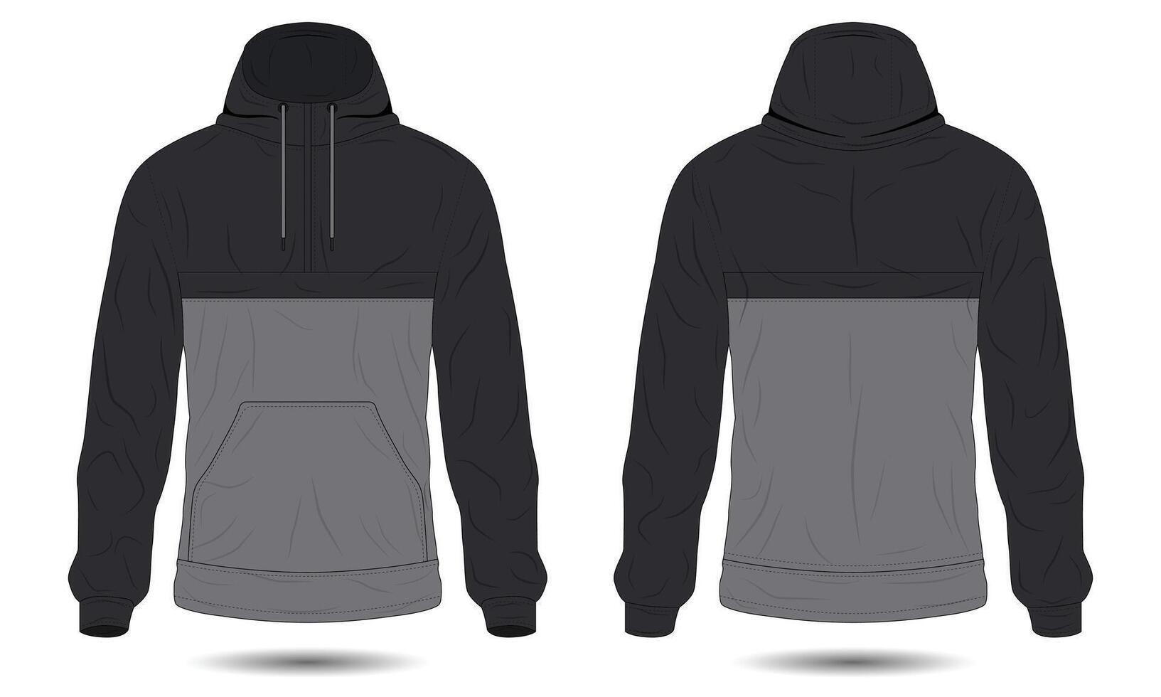 Modern black and grey raincoat mockup front and back view vector