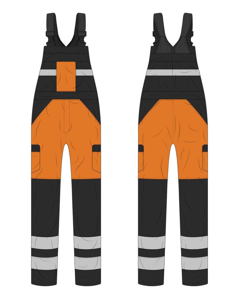 Overall hi vis workwear mockup front and back view vector
