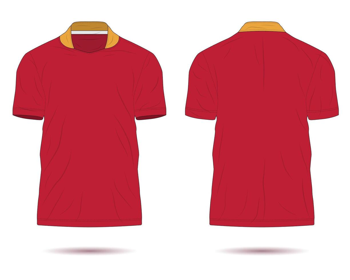 Plain red sports jersey mockup front and back view vector
