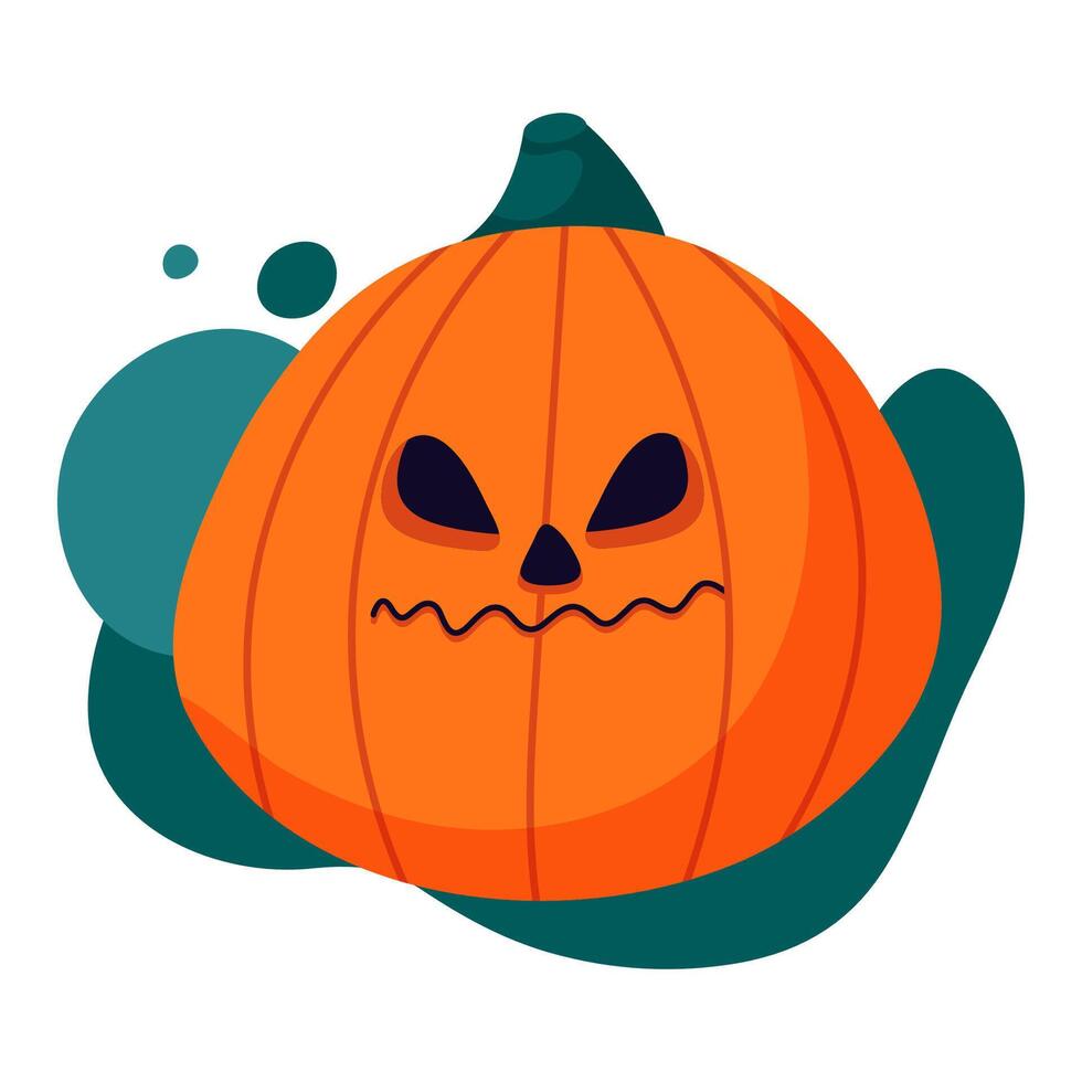 Orange pumpkin character with emotional sad face for Halloween party. vector