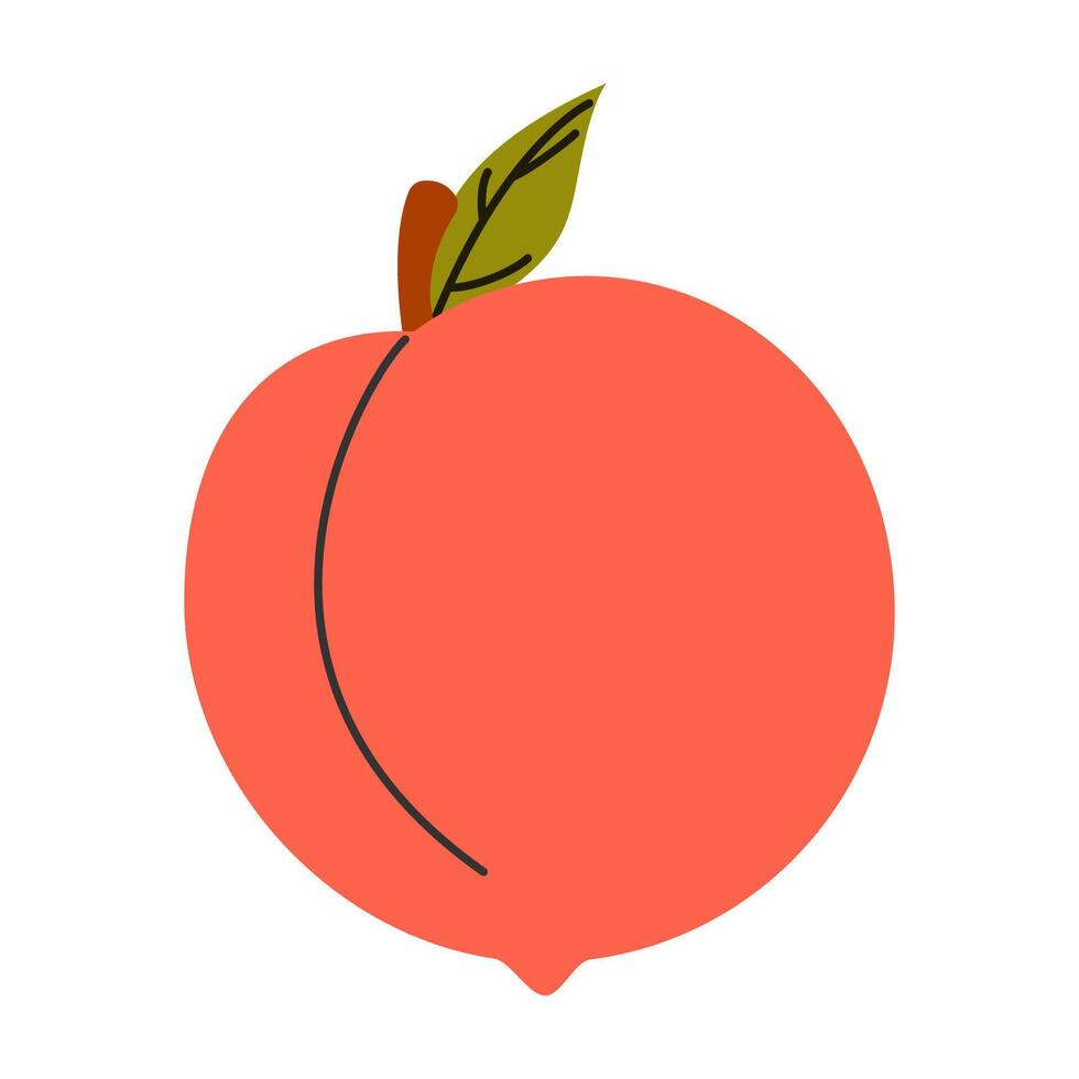 Minimalist whole peach with leaf in bright colors. Ideal for food packaging, health, and summer concepts vector