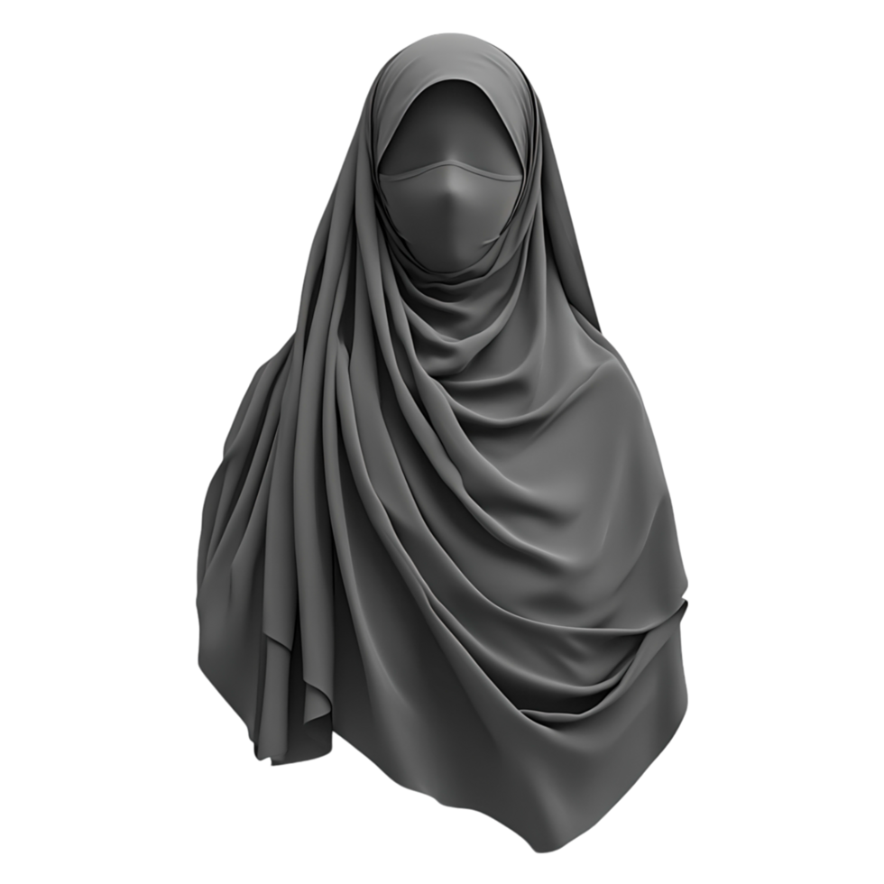 Gray Hijab on Feminine Figure in Artistic Style png