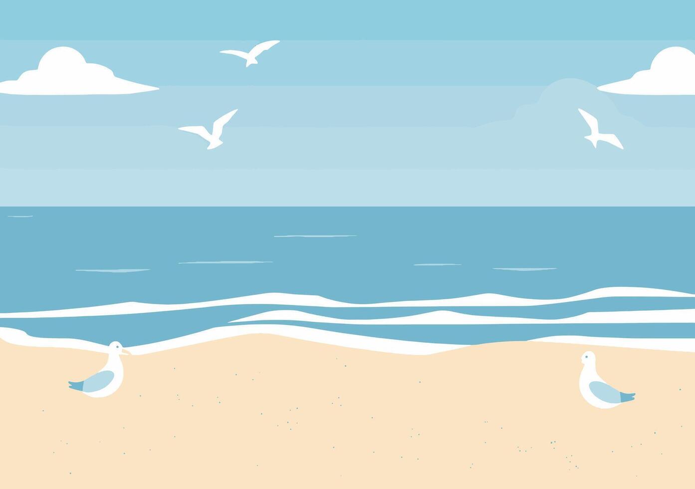 Beach and ocean background with seagulls vector