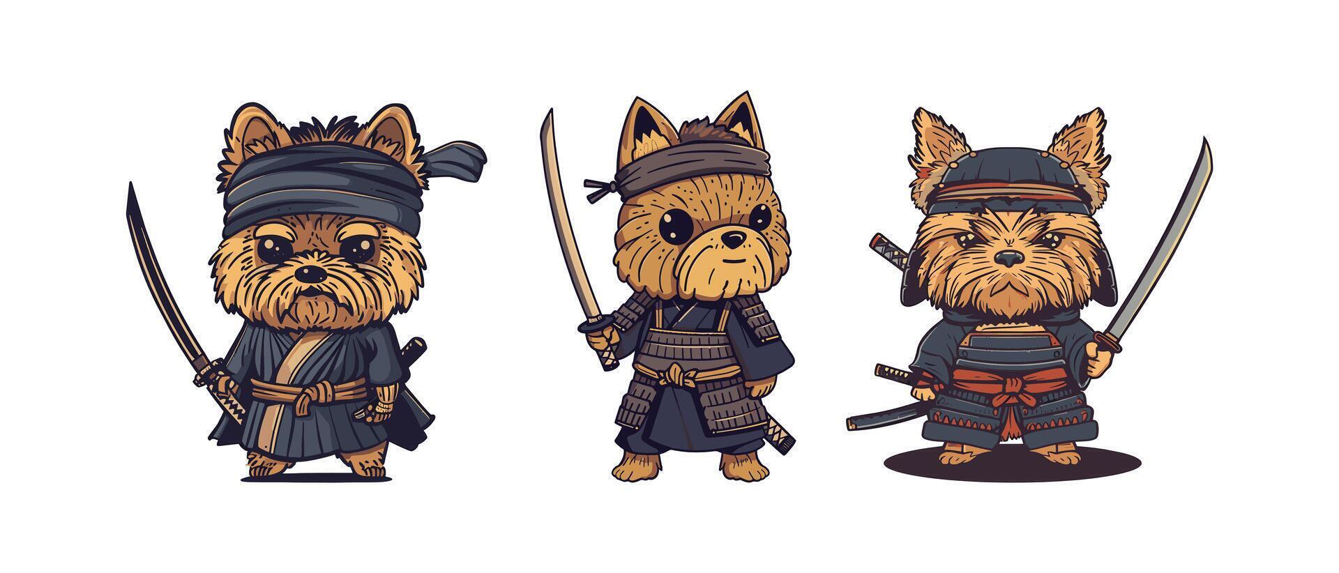 Yorkshire Terrier samurai illustration cute vector