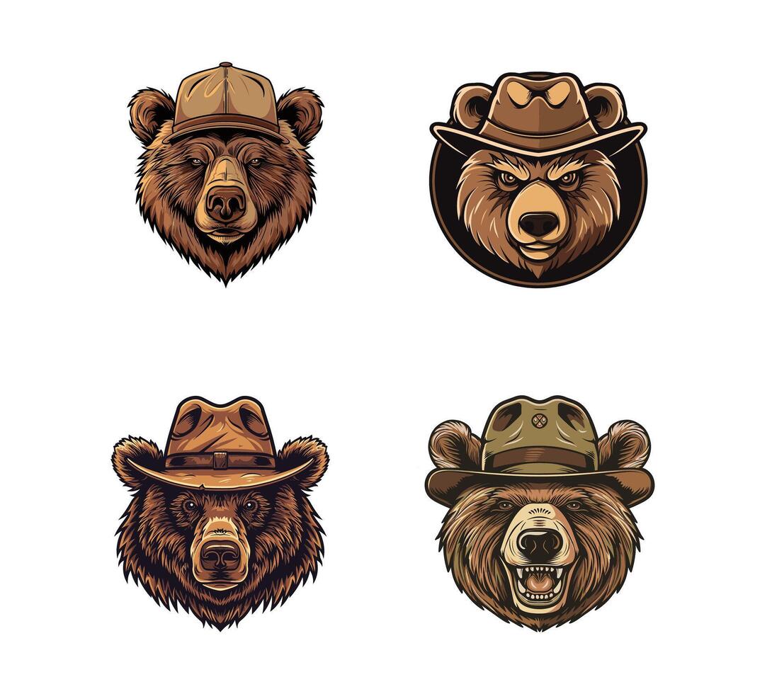 brown bear head wearing a hat vector