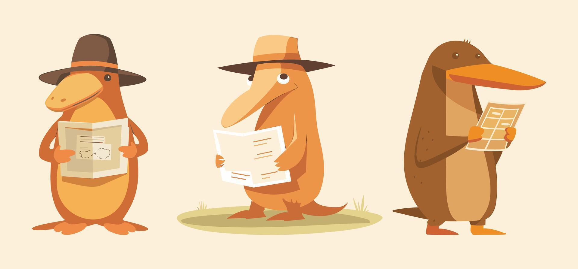 Platypus holding a map vector