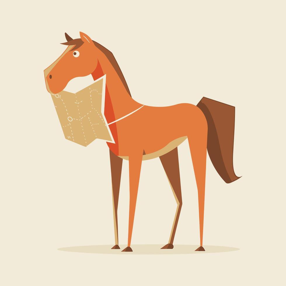 Horse holding a map vector