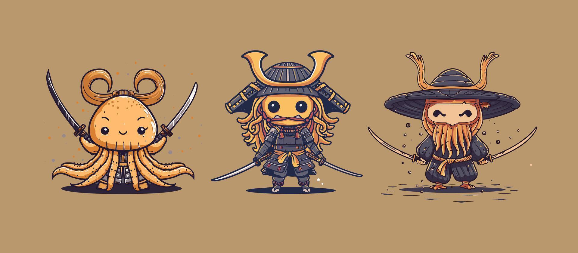 Jellyfish samurai illustration vector