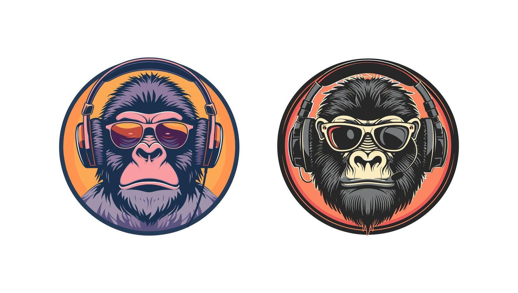 Gorilla wearing sunglasses and headphones vector