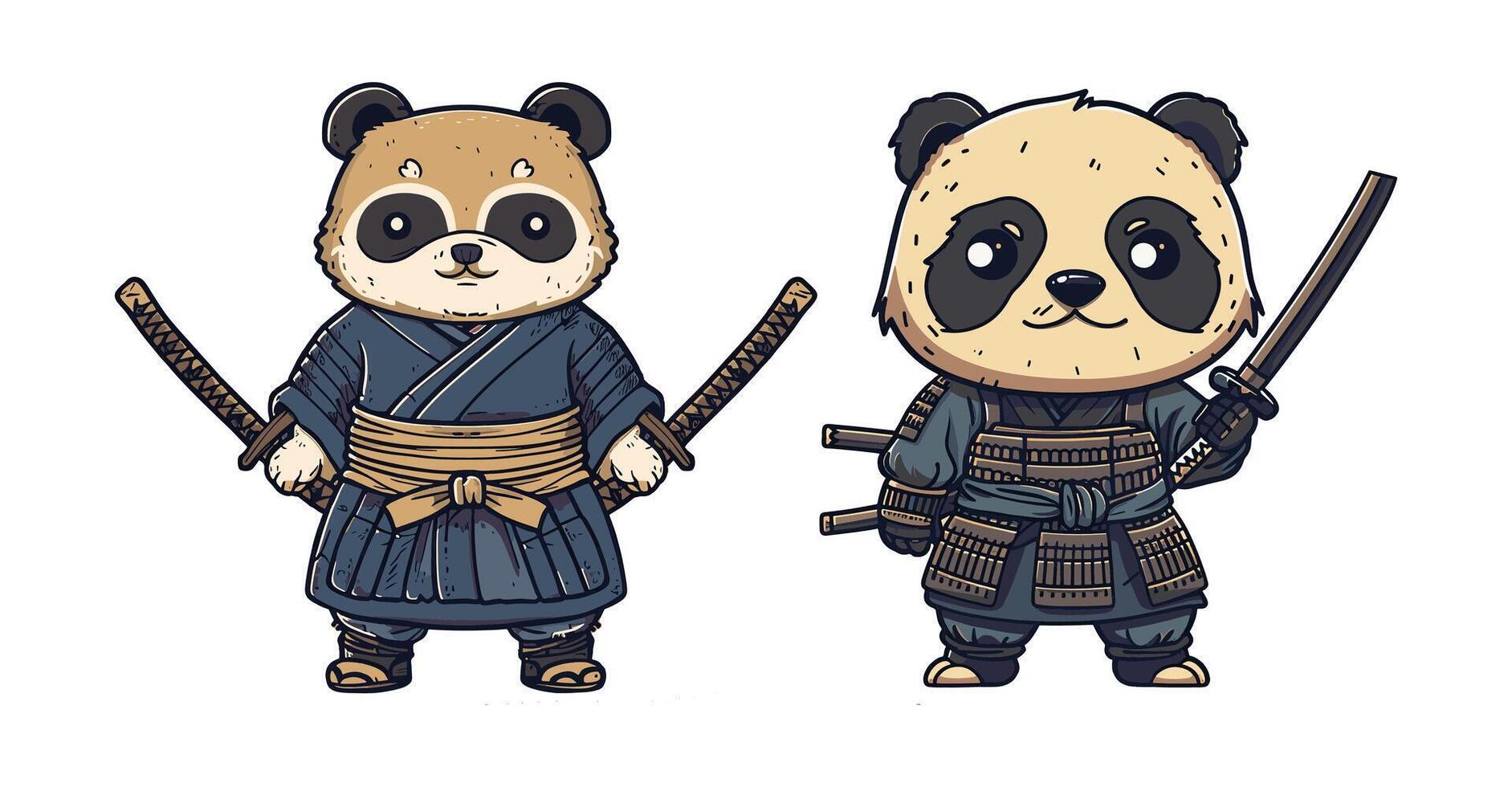 Panda samurai illustration vector