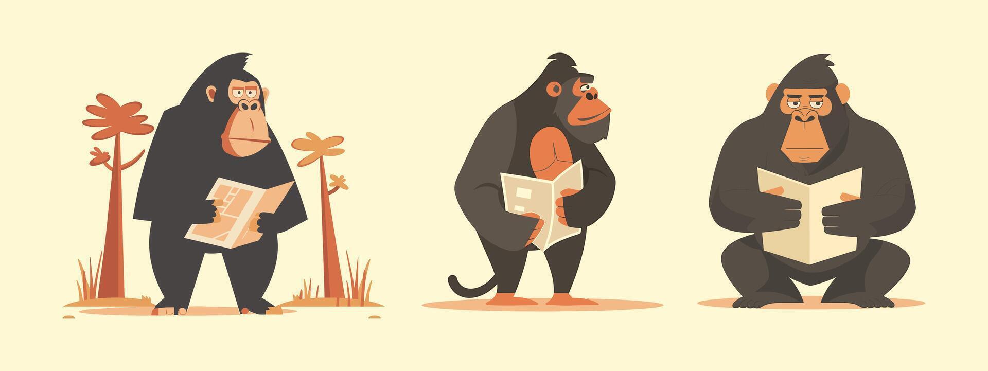 Gorilla holding a map vector