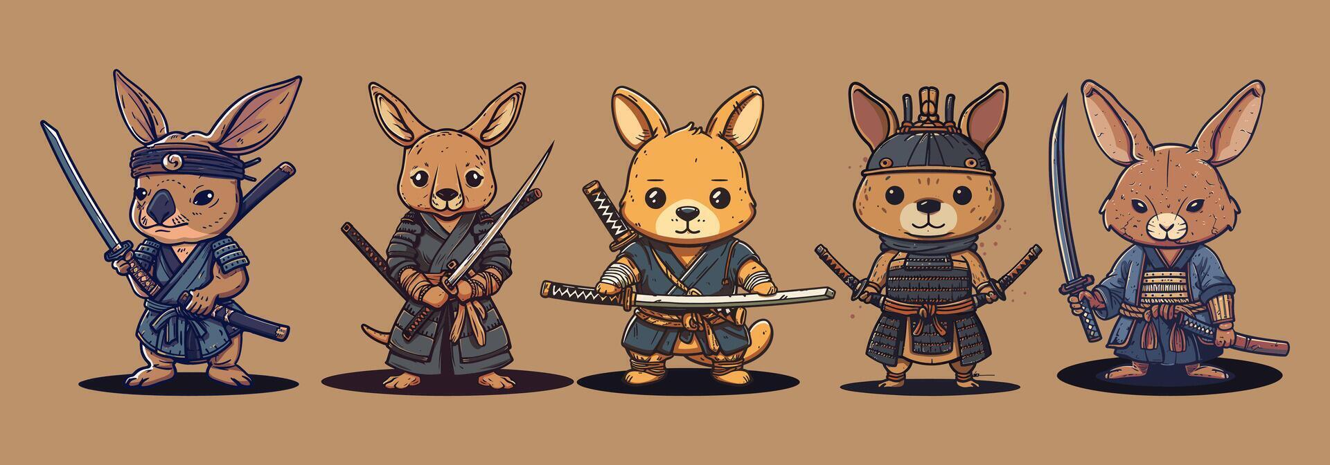 Kangaroo samurai illustration vector