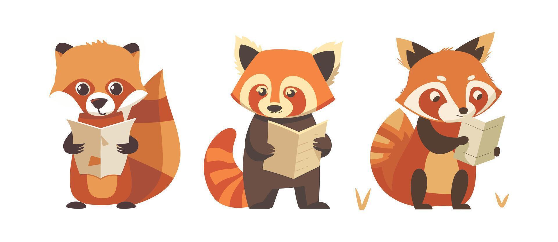 Red Panda holding a map vector