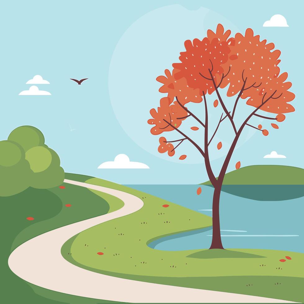 Autumn landscape with a tree and a path vector