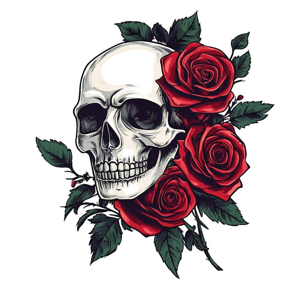 Skull and roses illustration vector