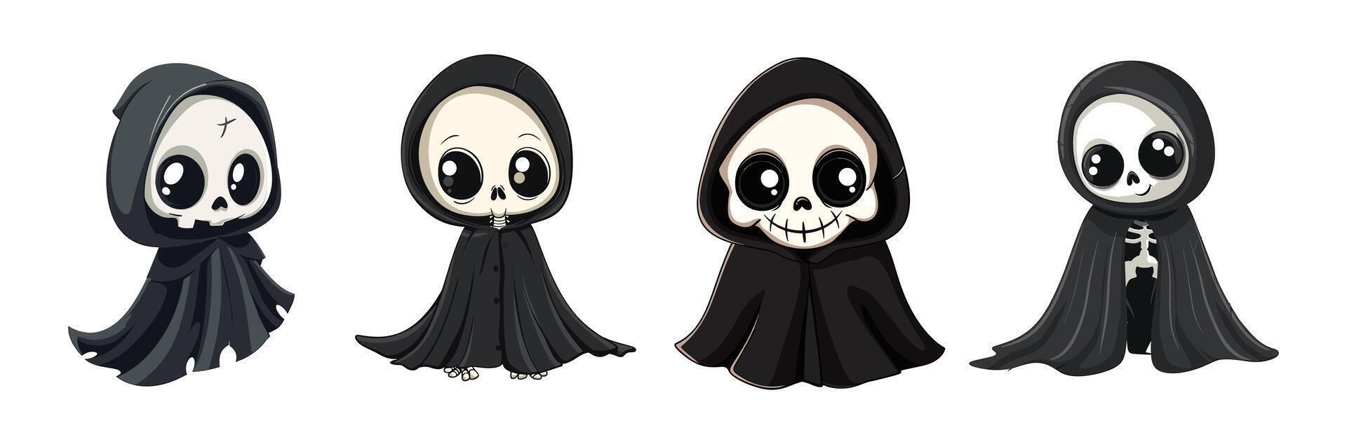 cute cartoon ghost in a black cloak vector