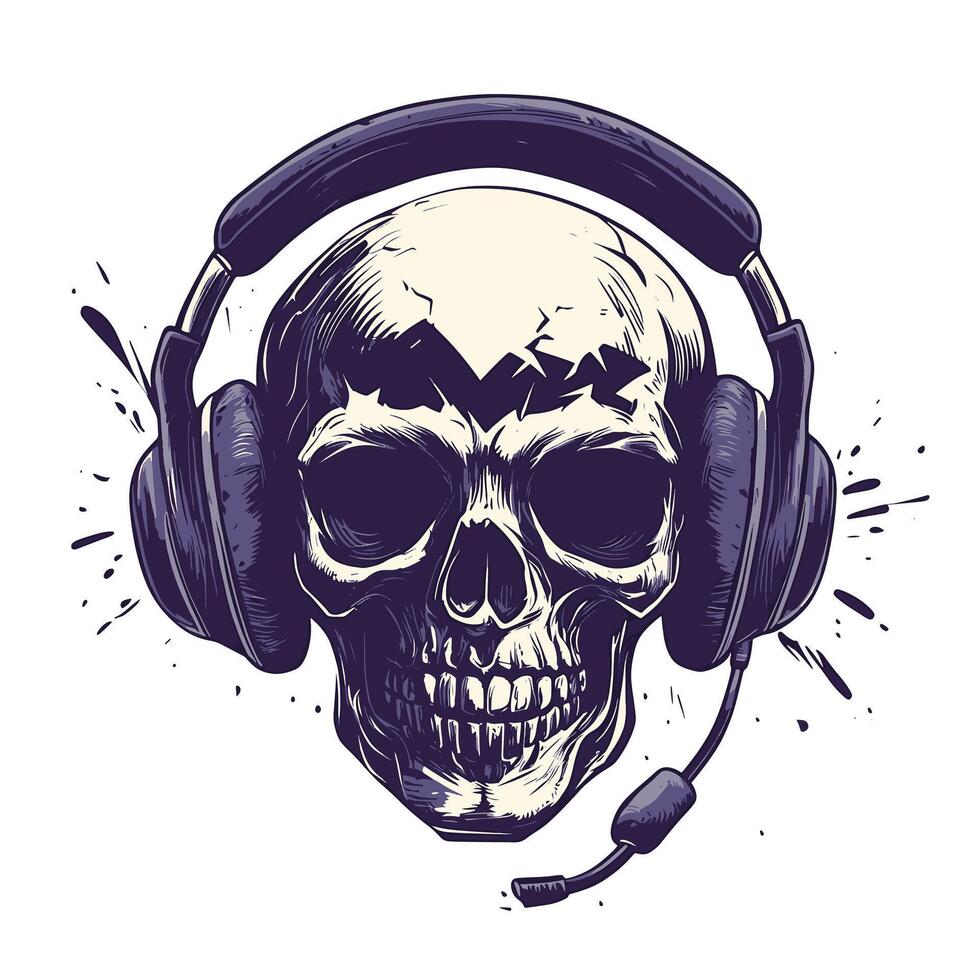 Skull with headphones on a white background vector