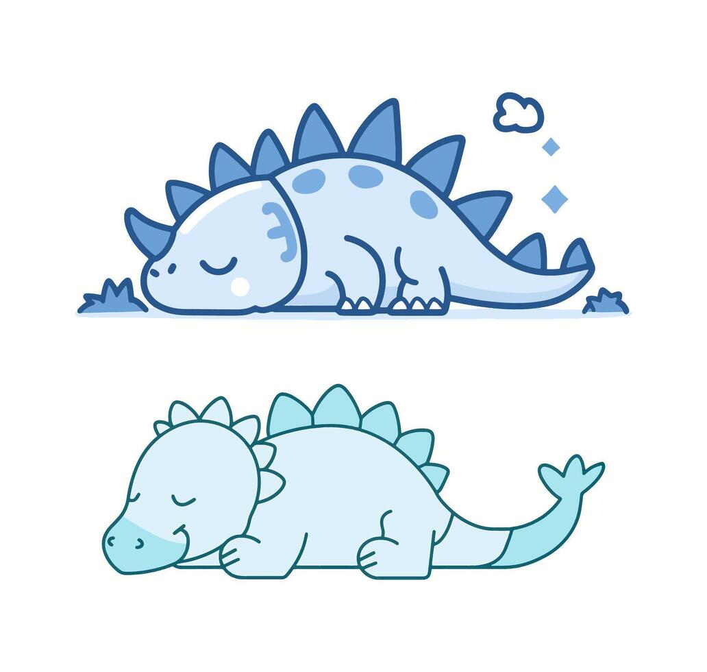 sleeping baby blue stegosaurus vector