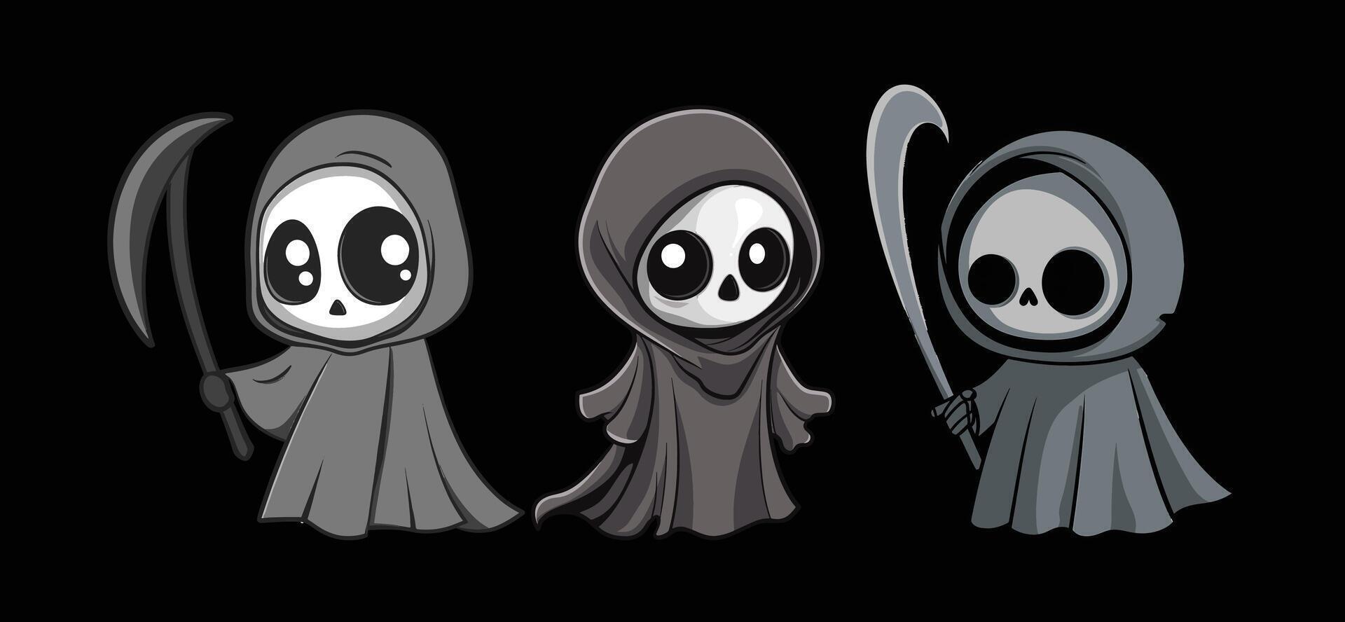 cute cartoon grim reaper vector