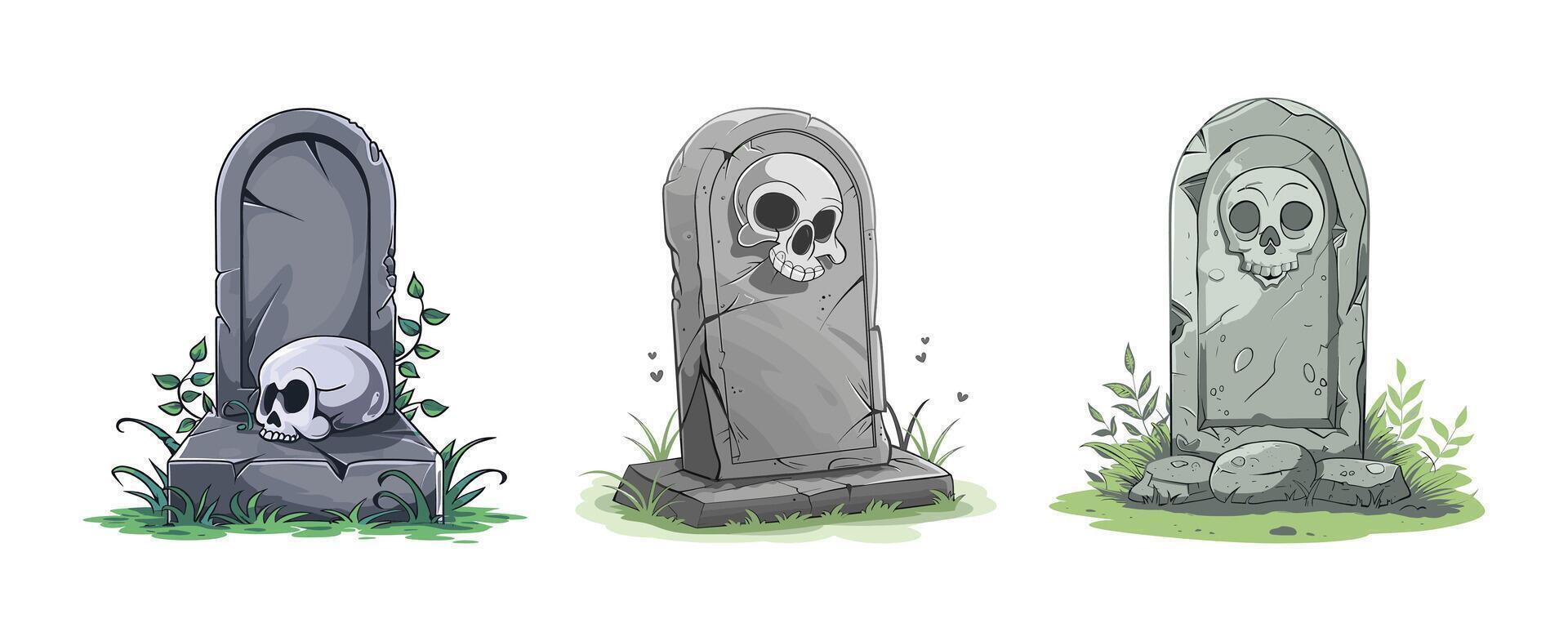 a simple gray tombstone with a skull vector