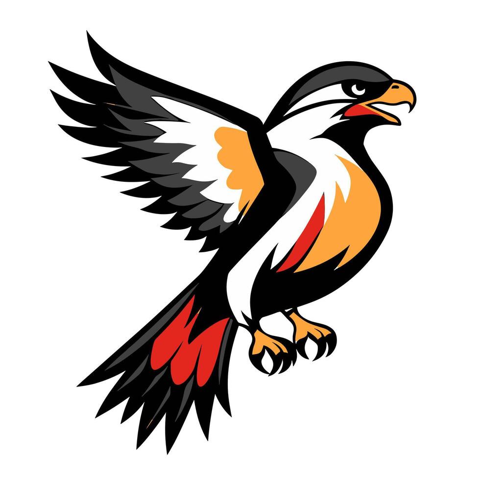 A black and white bird with red and orange feathers vector