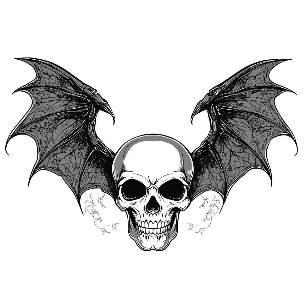 A skull with bat wings and a bat on its head vector