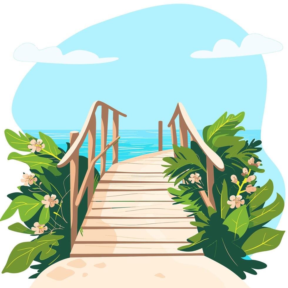 A wooden bridge leading to the ocean vector