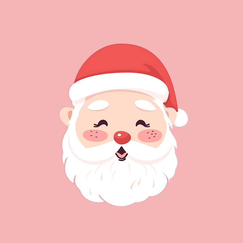 A cartoon santa face with a red nose and a red hat vector