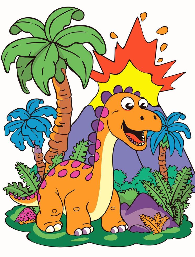 cartoon dinosaur in the jungle vector