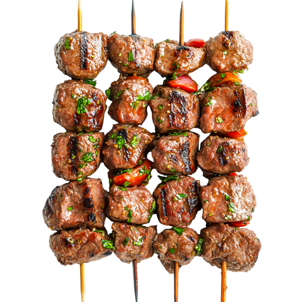 Grilled Meat Skewers with Fresh Herbs and Vegetables png
