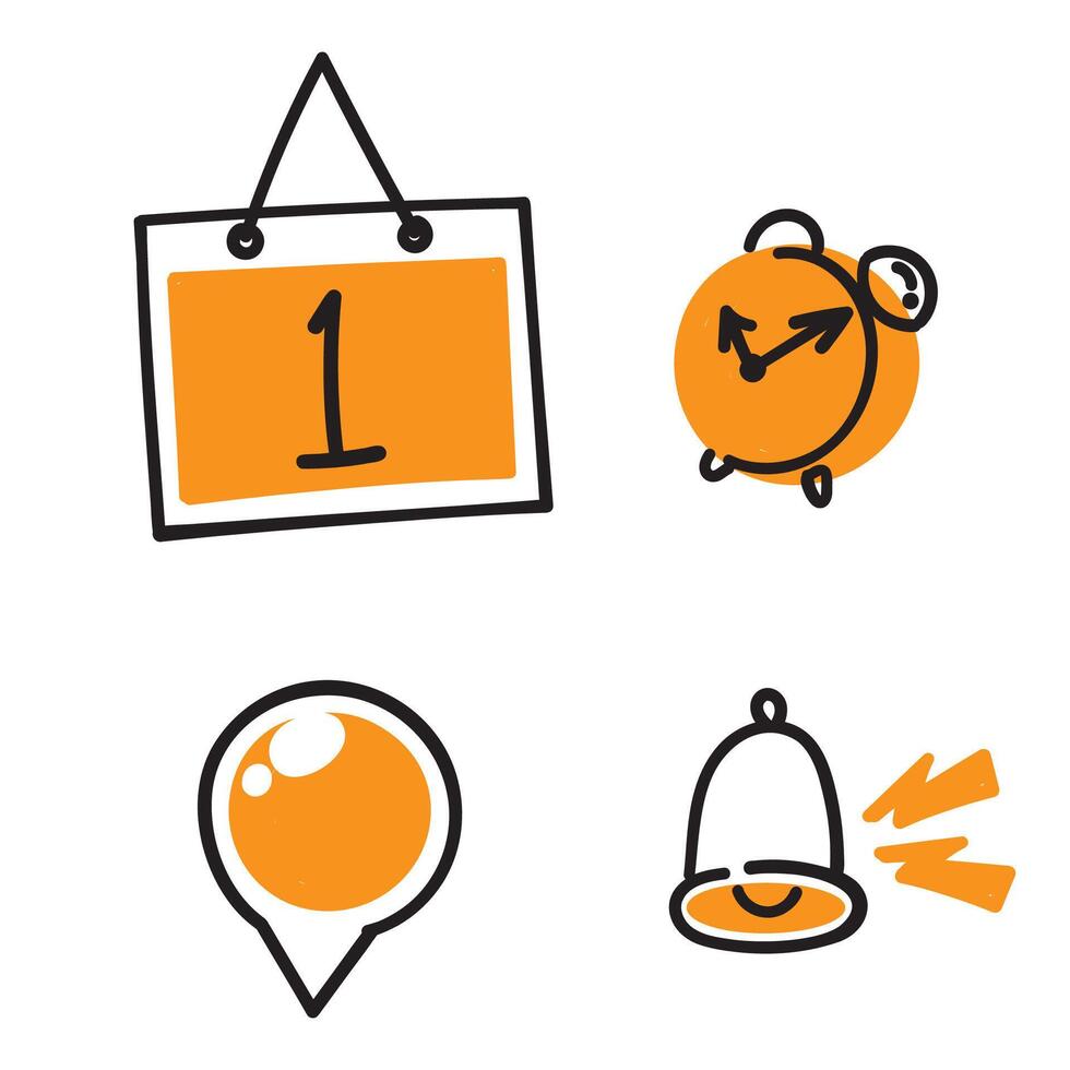 a set of icons that include a clock, alarm, and a bell vector