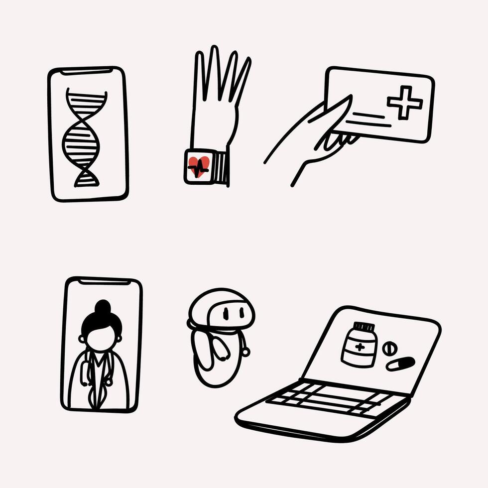 hand drawn icons of medical devices vector