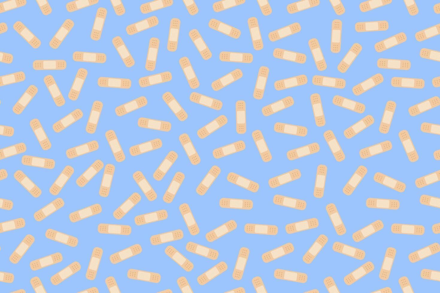 Small Scattered Medical Band Aid Plaster Seamless Pattern background. Cute Medical tape patterned background. Tiny strips of beige plaster on blue background, repeating pattern. Illustration. vector